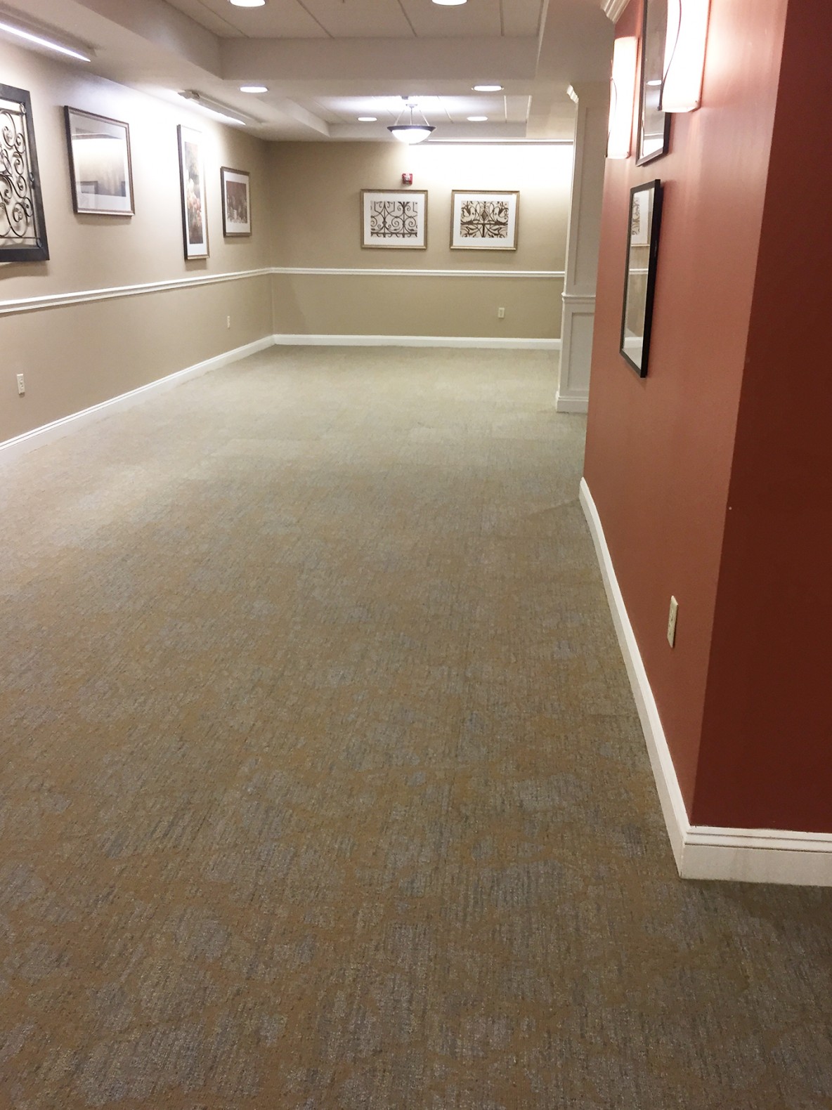 Patterned Carpet tile, Porcelain tile, Independent Assisted living